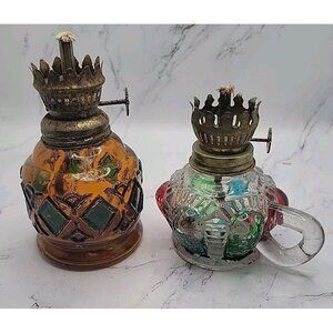 Miniature Stained Glass Oil Lamps